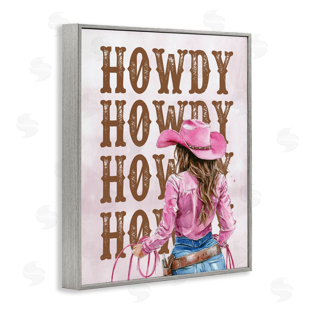 Pink & Brown Howdy Cowgirl Grey Frame Print Wall Art, Home Decor by Lettered and Lined
