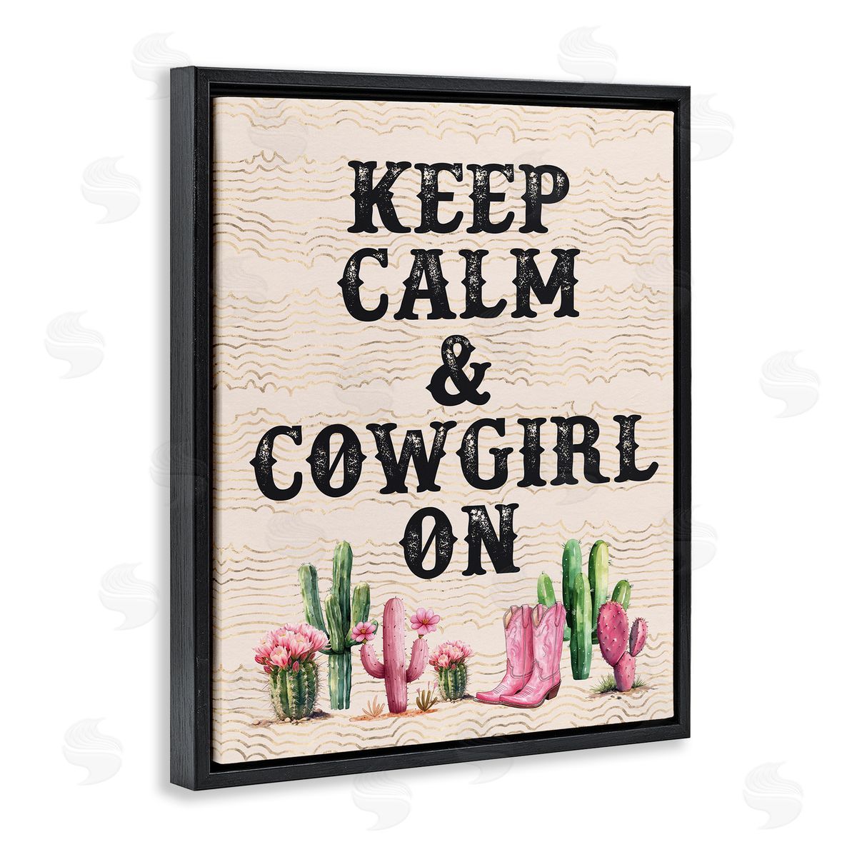 Keep Calm & Cowgirl On Black Floating Frame Canvas Wall Art, Home Decor by Lettered and Lined