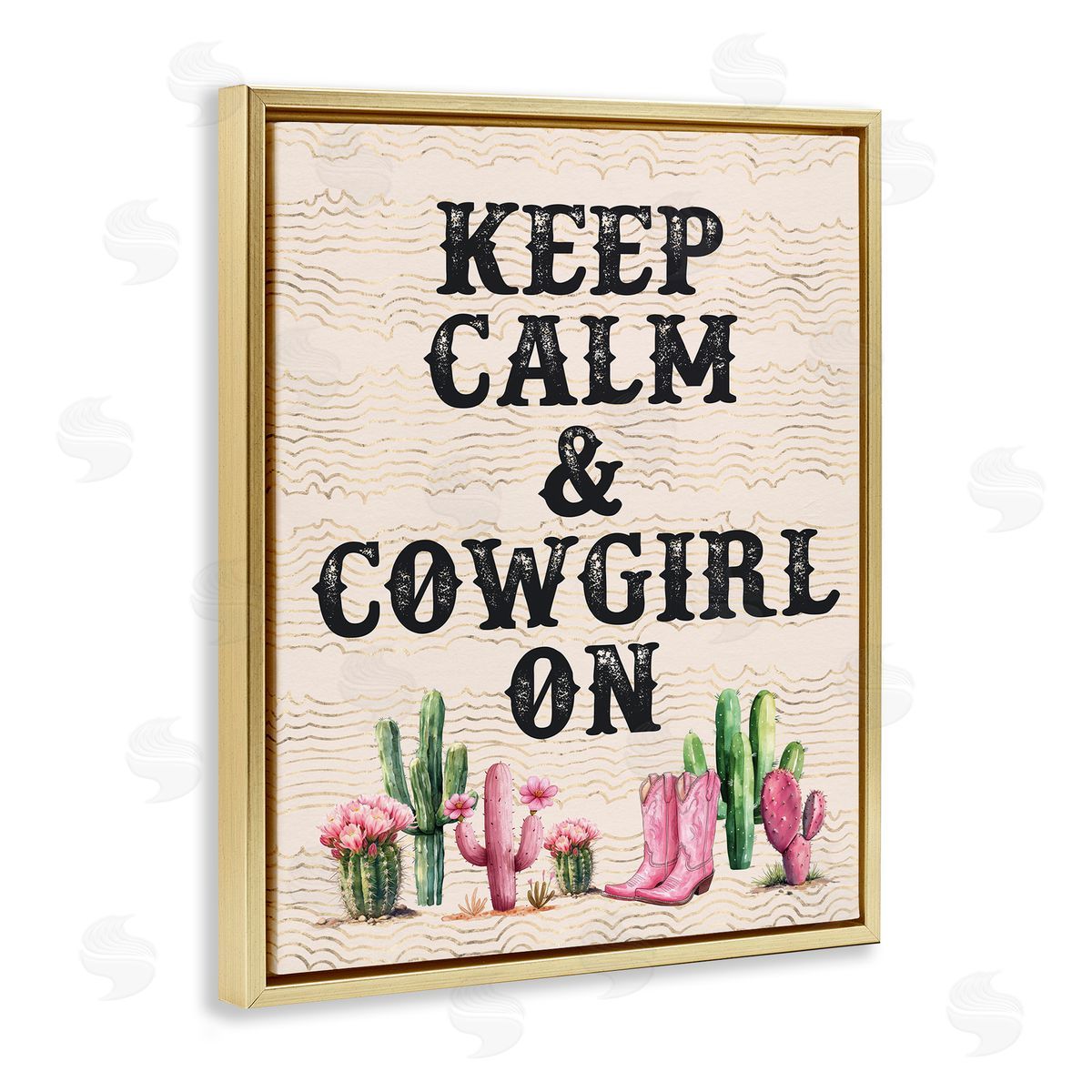 Keep Calm & Cowgirl On Gold Floating Frame Canvas Wall Art, Home Decor by Lettered and Lined