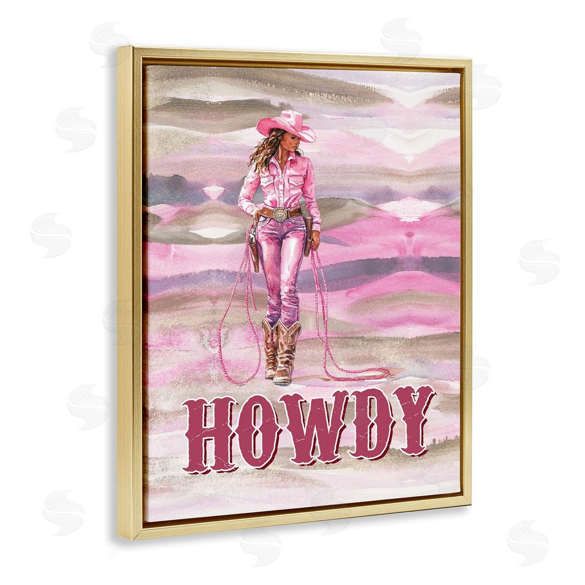 Pastel Howdy Cowgirl Gold Floating Frame Canvas Wall Art, Home Decor by Lettered and Lined