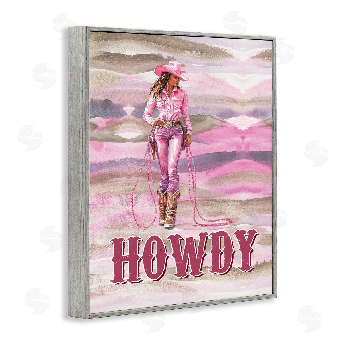 Pastel Howdy Cowgirl Grey Frame Print Wall Art, Home Decor by Lettered and Lined