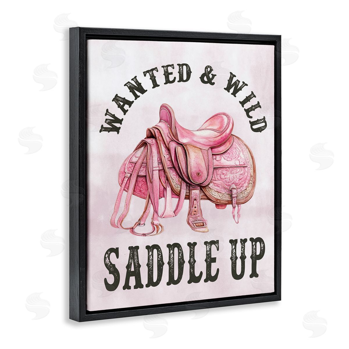 Pink Saddle Up Cowgirl Black Floating Frame Canvas Wall Art, Home Decor by Lettered and Lined