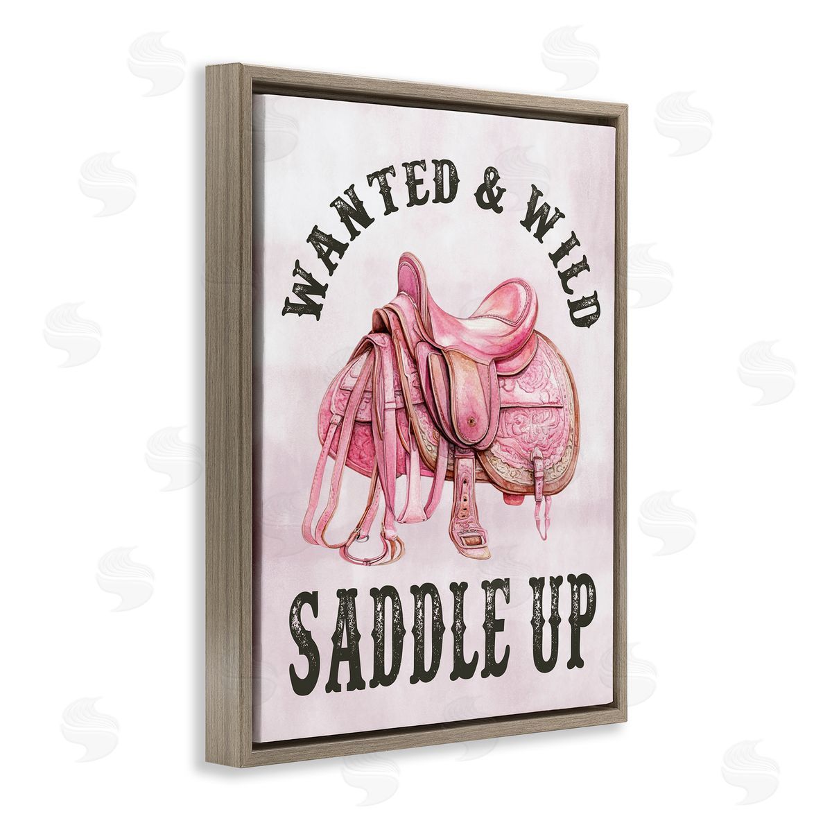 Pink Saddle Up Cowgirl Brown Floating Frame Canvas Wall Art, Home Decor by Lettered and Lined
