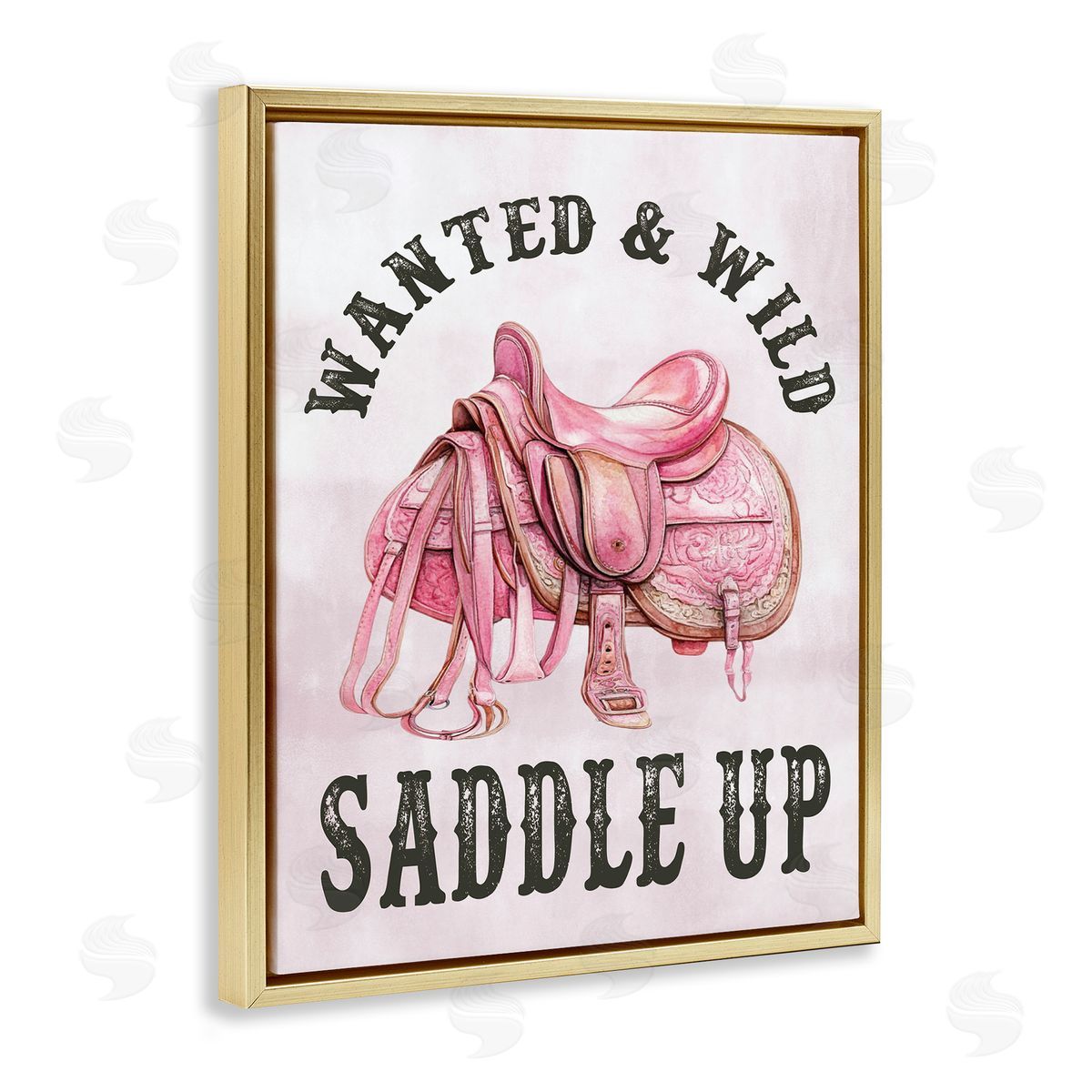 Pink Saddle Up Cowgirl Gold Floating Frame Canvas Wall Art, Home Decor by Lettered and Lined