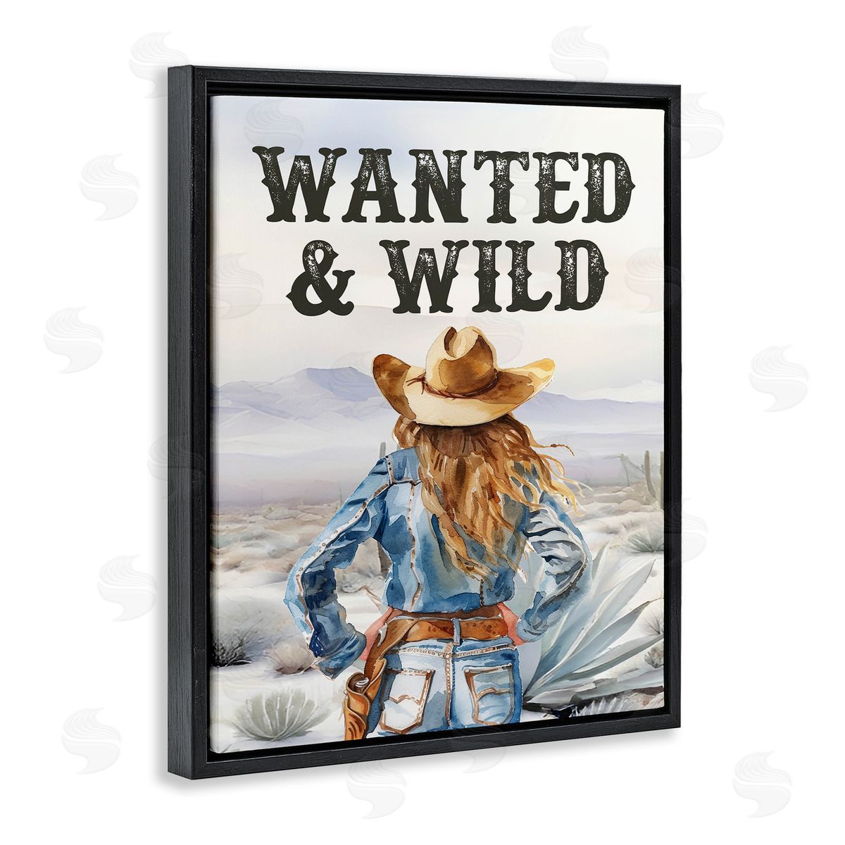 Wanted & Wild Cowgirl Black Floating Frame Canvas Wall Art, Home Decor by Lettered and Lined