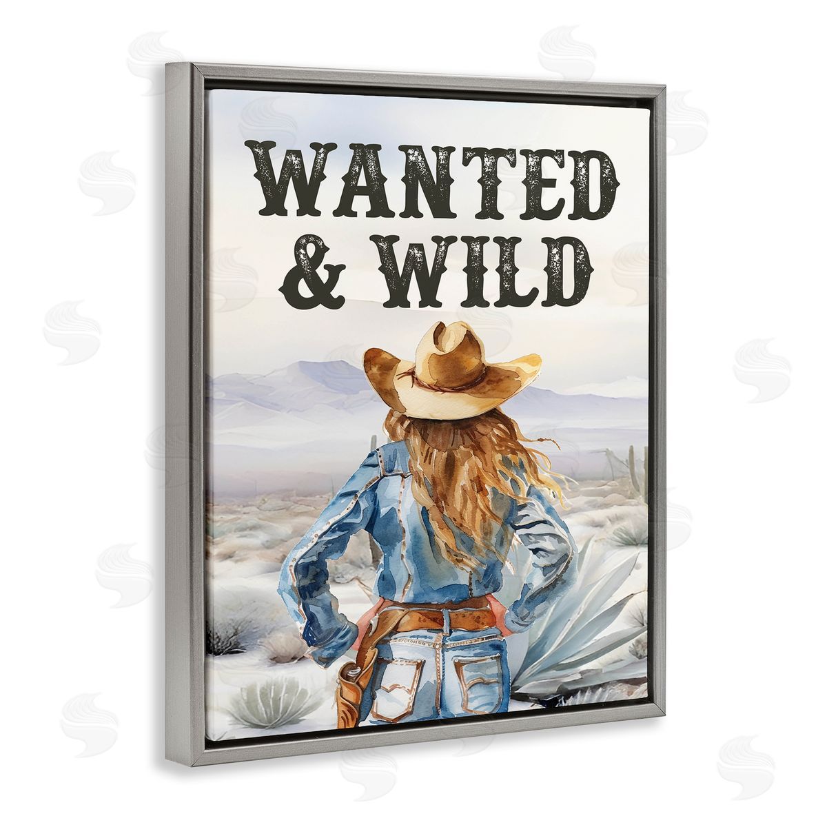 Wanted & Wild Cowgirl Grey Floating Frame Canvas Wall Art, Home Decor by Lettered and Lined