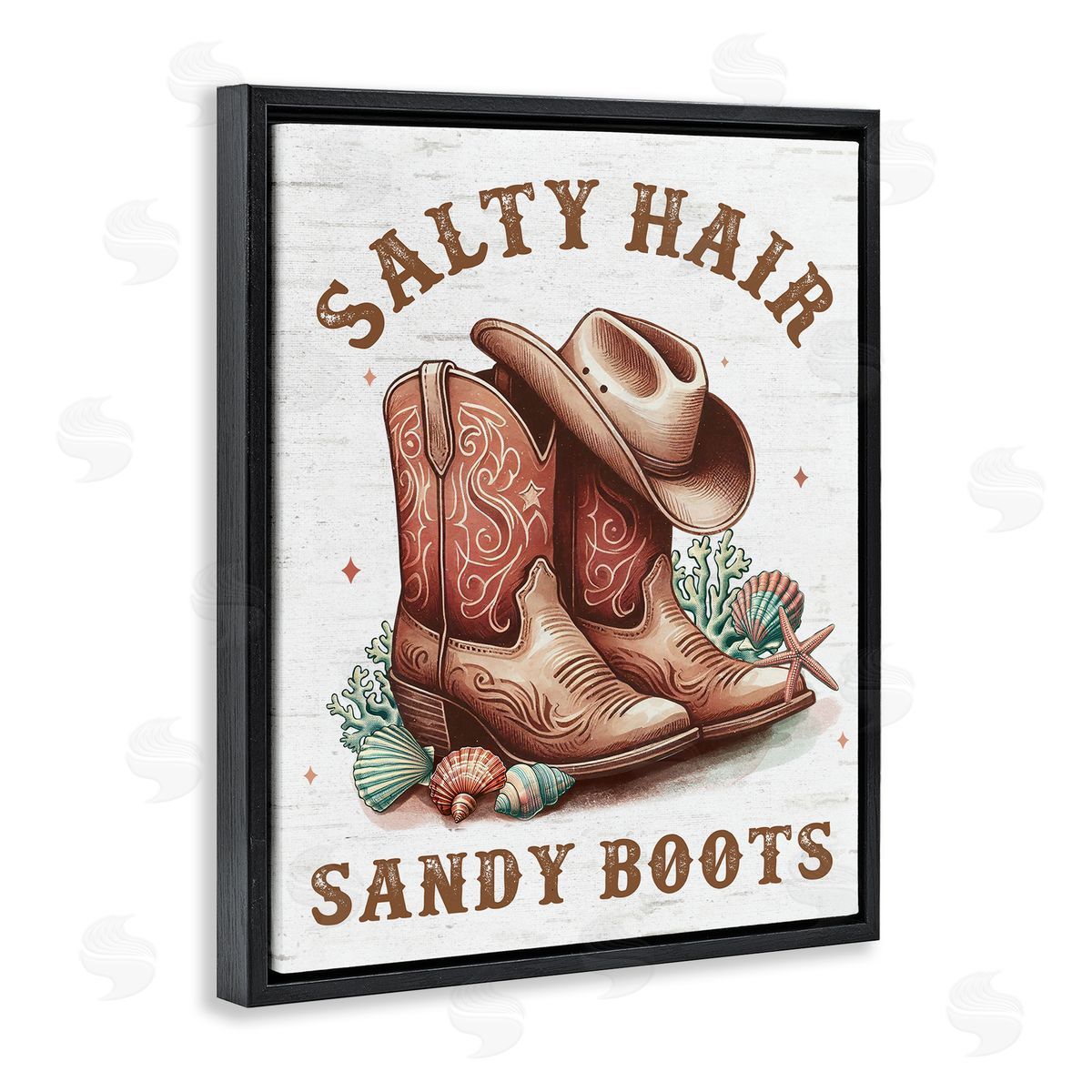 Coastal Cowgirl Boots Black Floating Frame Canvas Wall Art, Home Decor by Lettered and Lined