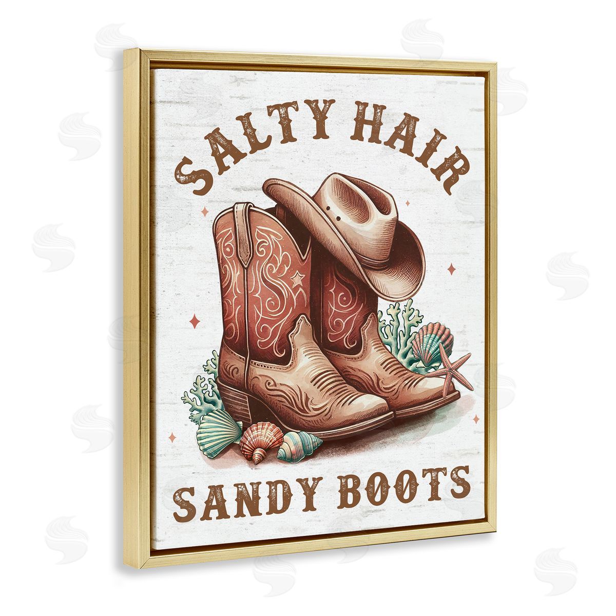 Coastal Cowgirl Boots Gold Floating Frame Canvas Wall Art, Home Decor by Lettered and Lined