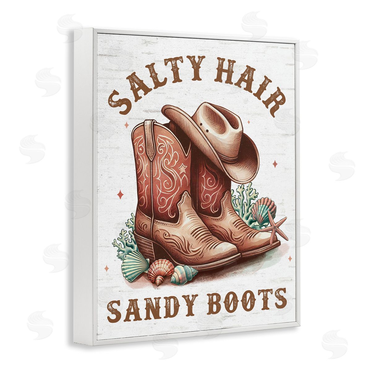 Coastal Cowgirl Boots White Frame Print Wall Art, Home Decor by Lettered and Lined