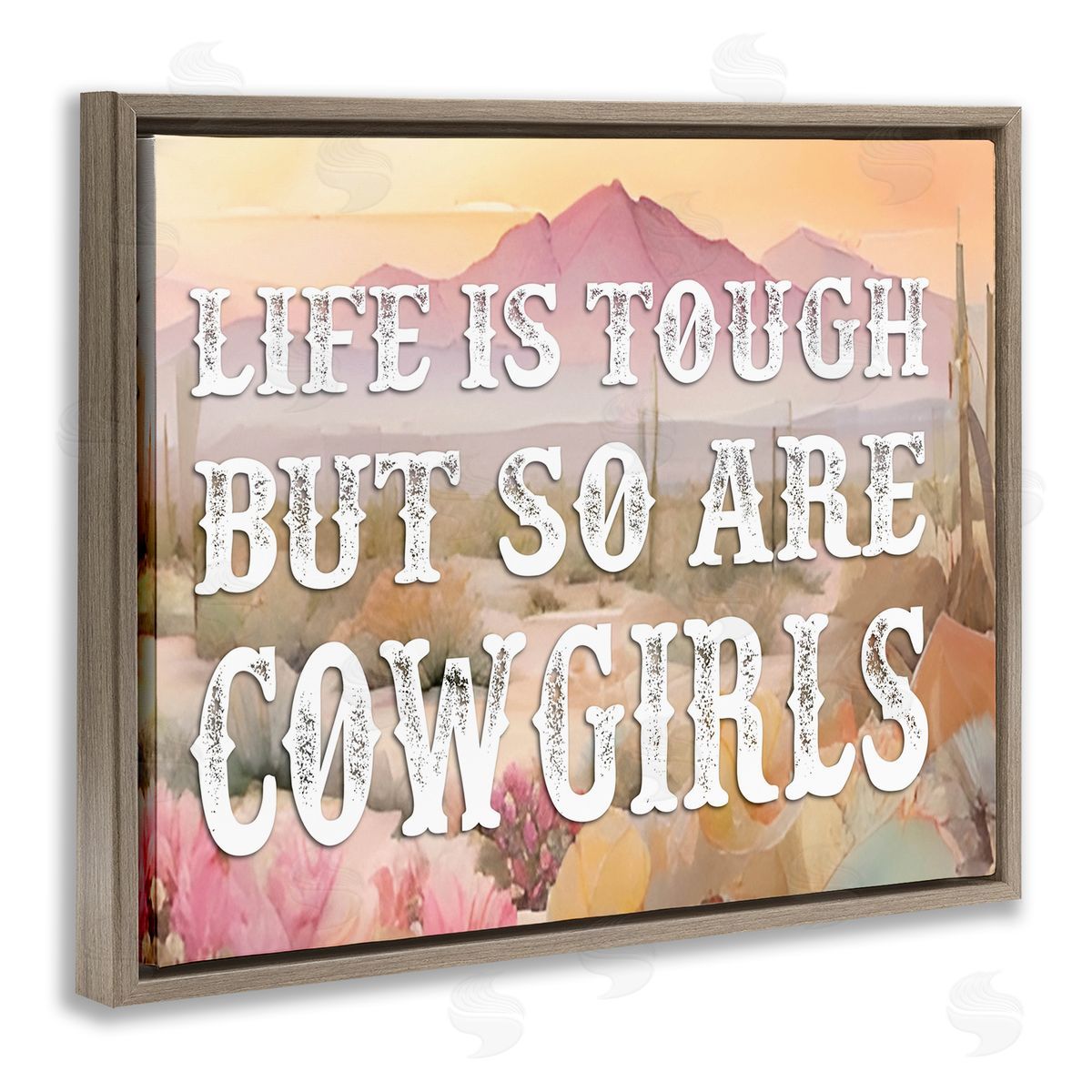 Life & Cowgirls Are Tough Brown Floating Frame Canvas Wall Art, Home Decor by Lettered and Lined