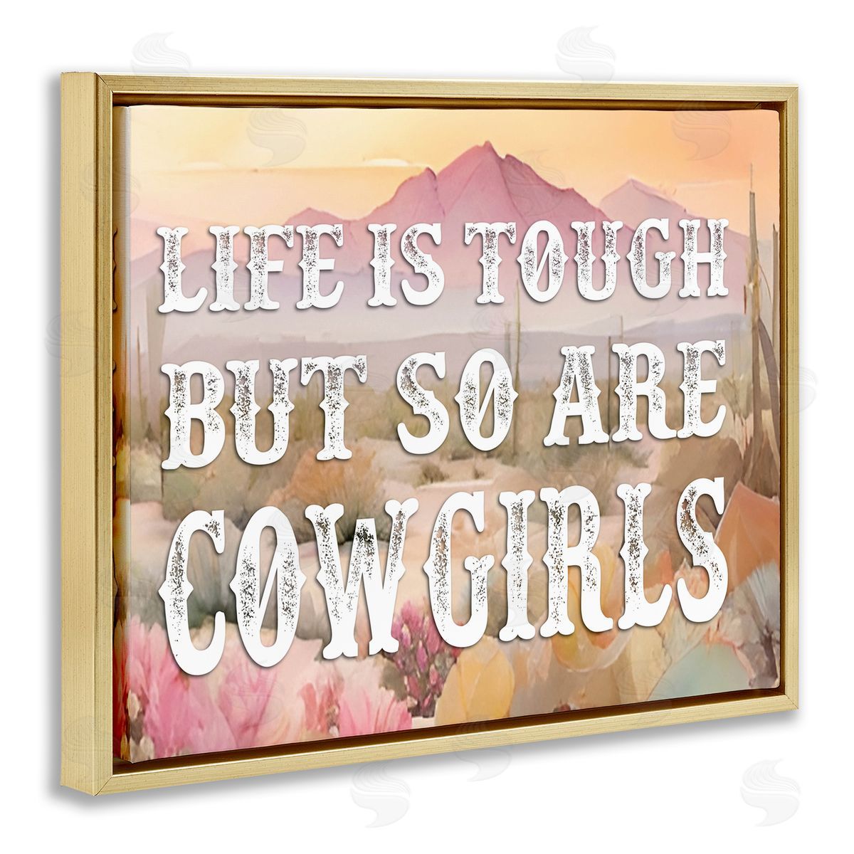 Life & Cowgirls Are Tough Gold Floating Frame Canvas Wall Art, Home Decor by Lettered and Lined