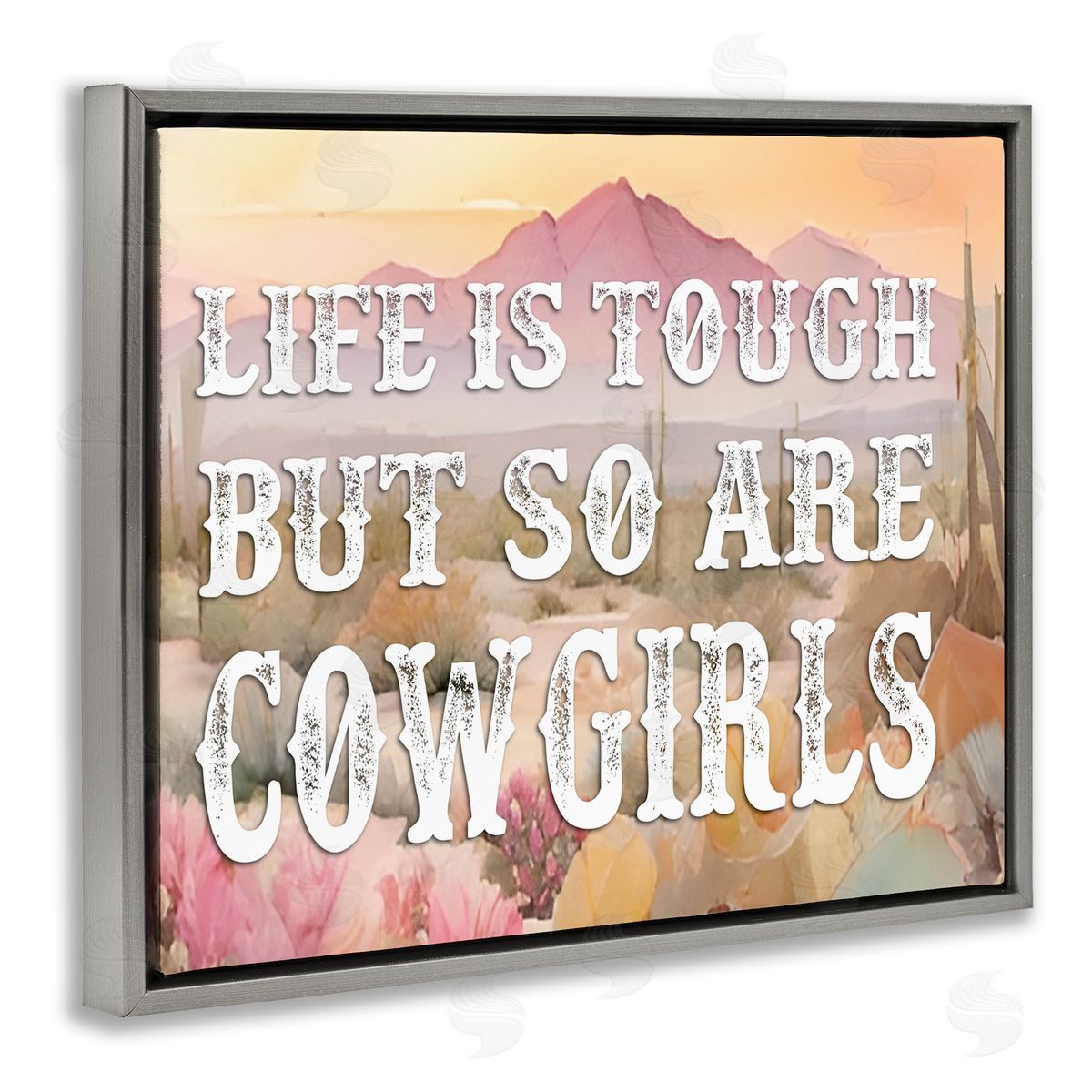 Life & Cowgirls Are Tough Grey Floating Frame Canvas Wall Art, Home Decor by Lettered and Lined