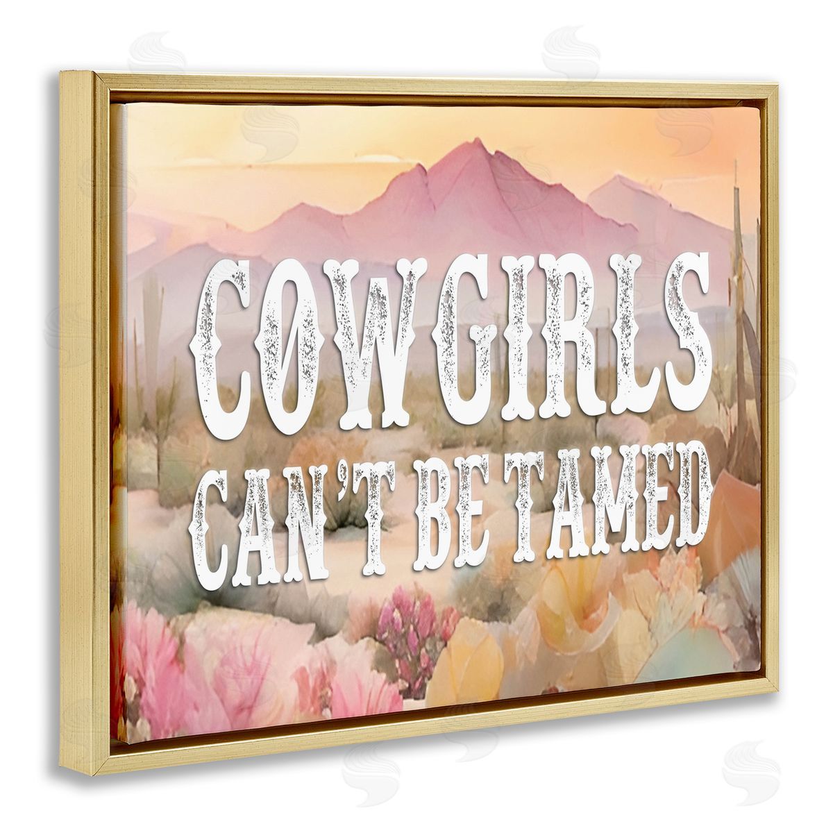 Cowgirls Can't Be Tamed Gold Floating Frame Canvas Wall Art, Home Decor by Lettered and Lined