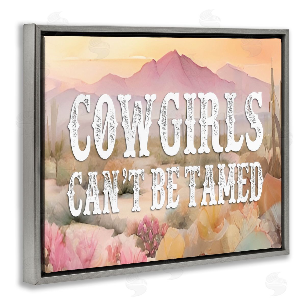 Cowgirls Can't Be Tamed Grey Floating Frame Canvas Wall Art, Home Decor by Lettered and Lined