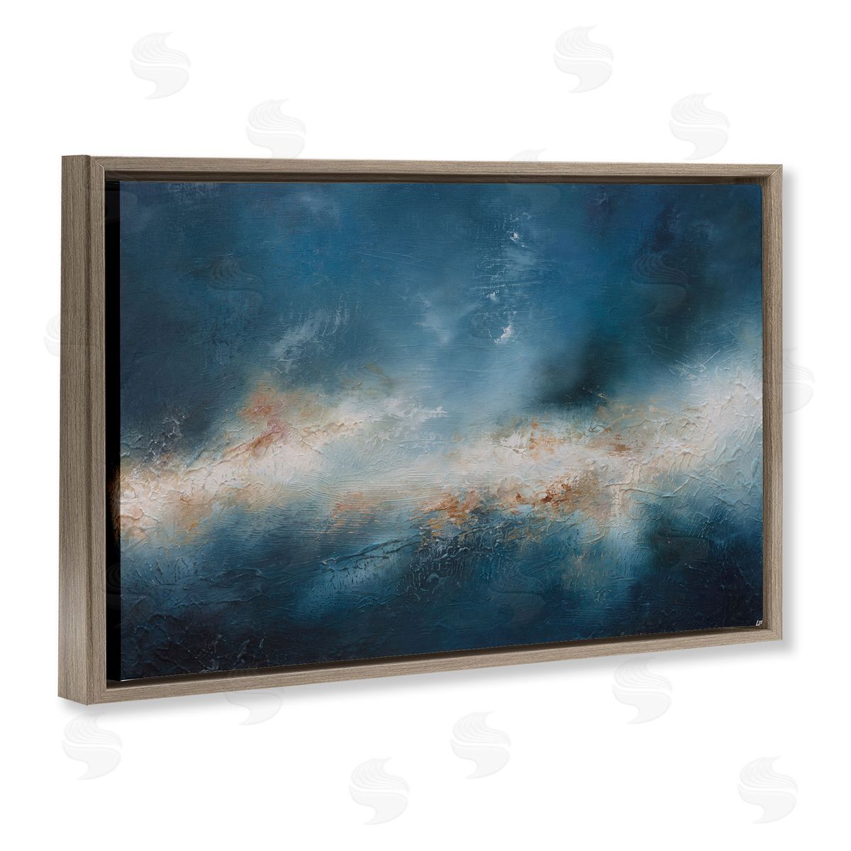 Beneath The Surface Abstract Brown Floating Frame Canvas Wall Art, Home Decor by Lydia Orange