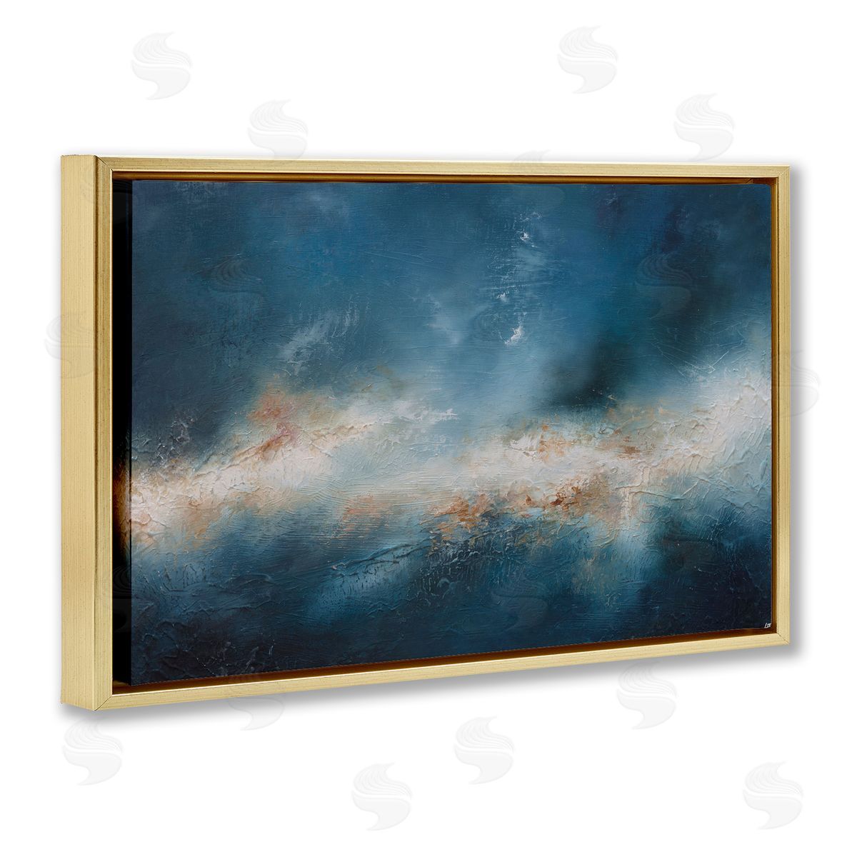 Beneath The Surface Abstract Gold Floating Frame Canvas Wall Art, Home Decor by Lydia Orange