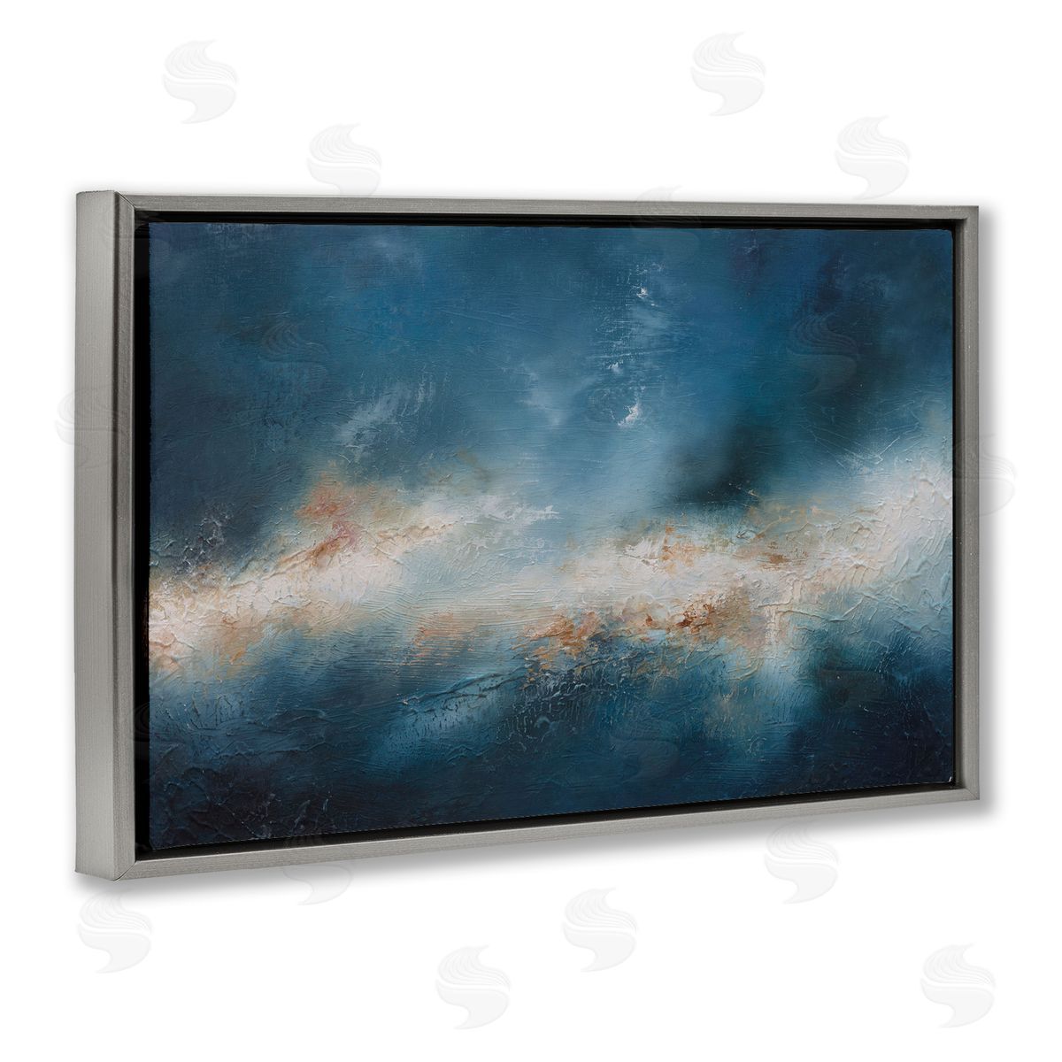 Beneath The Surface Abstract Grey Floating Frame Canvas Wall Art, Home Decor by Lydia Orange