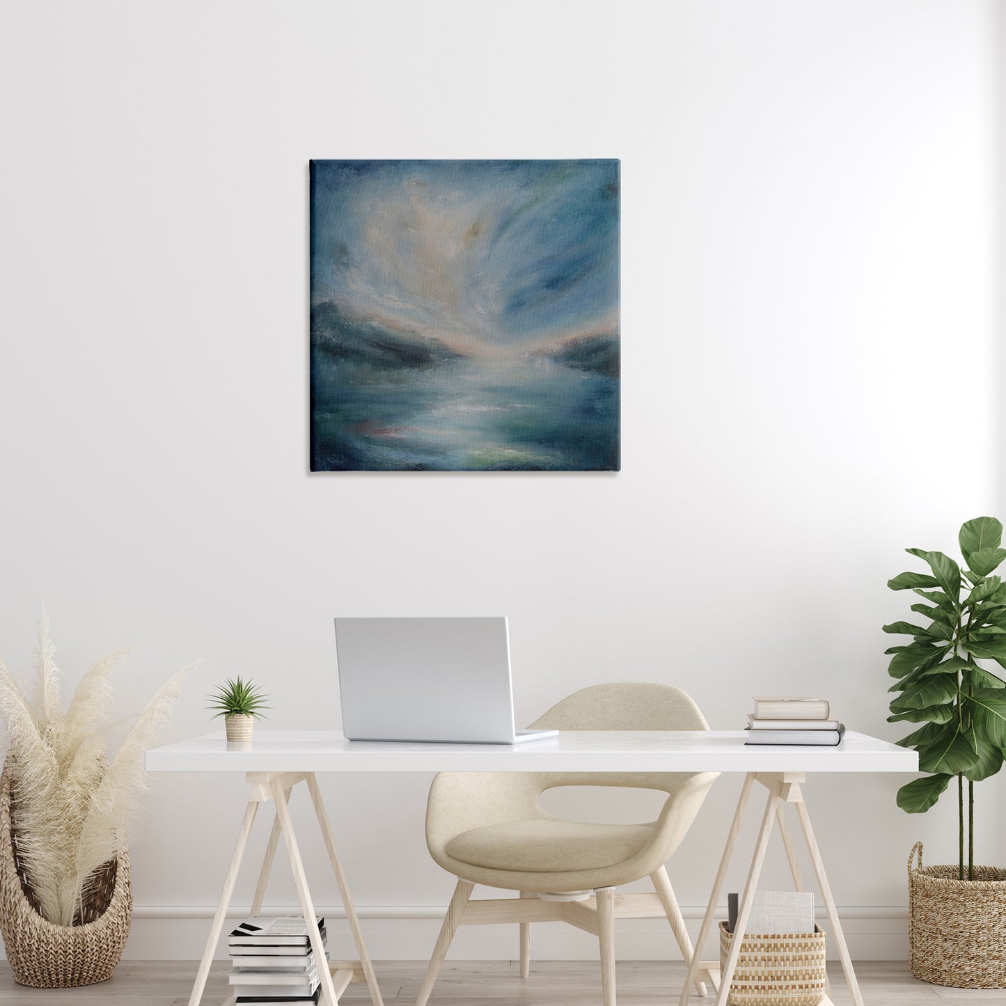 Blue Hour Abstract Landscape Canvas Wall Art in Room, Home Decor by Lydia Orange