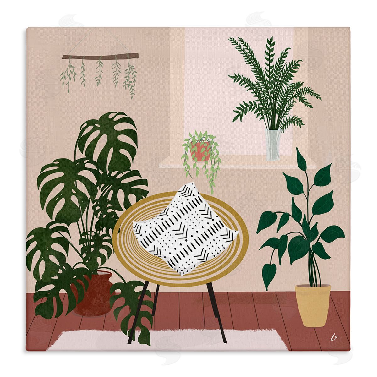 Plant Filled Boho Space Canvas Wall Art, Home Decor by Lydia Orange