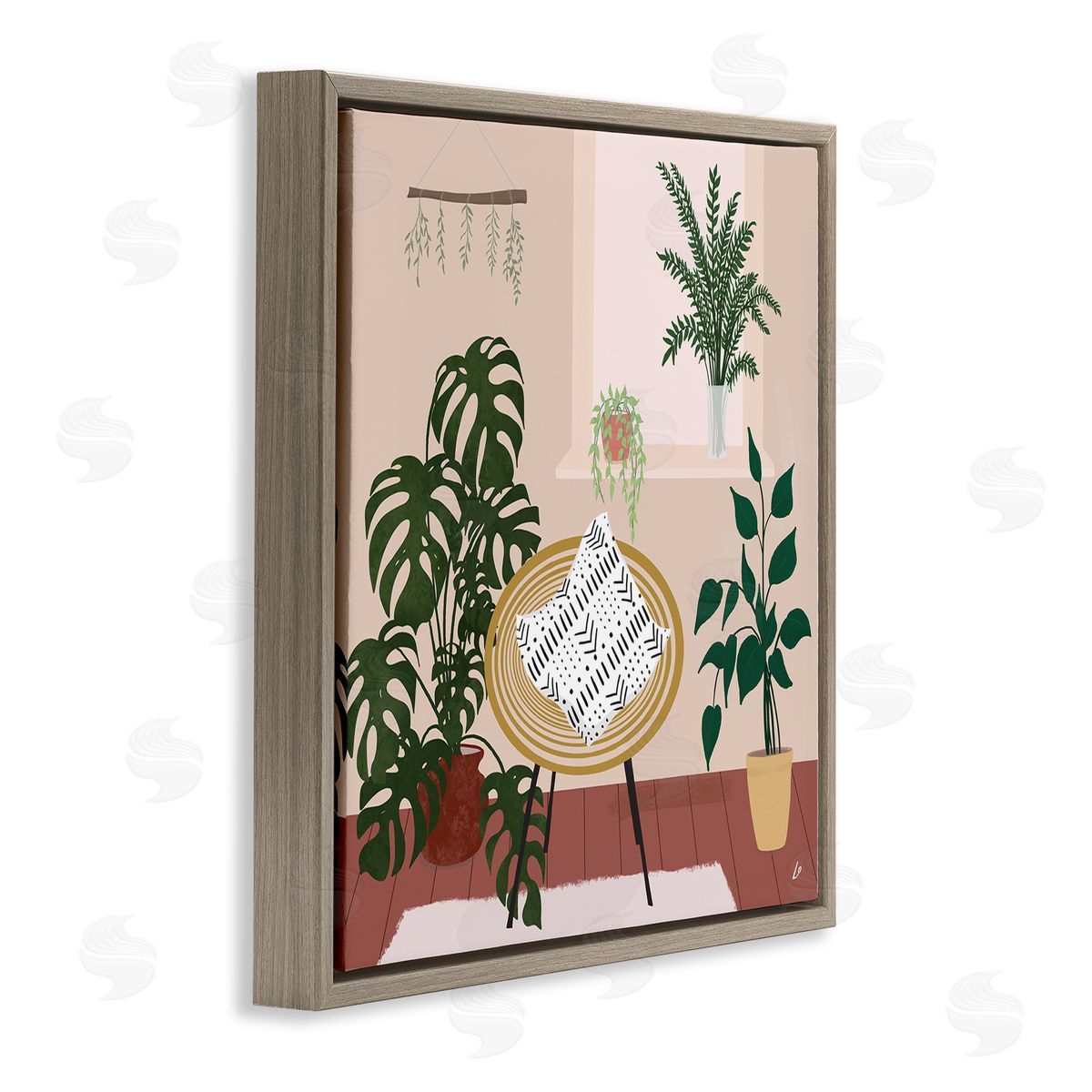Plant Filled Boho Space Brown Floating Frame Canvas Wall Art, Home Decor by Lydia Orange