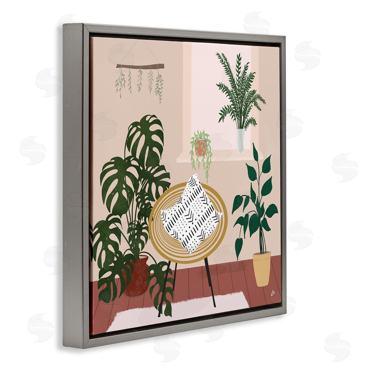 Plant Filled Boho Space Grey Floating Frame Canvas Wall Art, Home Decor by Lydia Orange