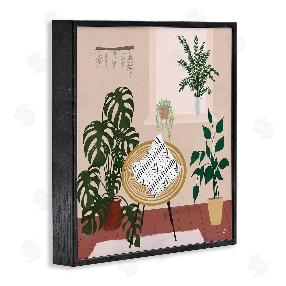 Plant Filled Boho Space Black Frame Print Wall Art, Home Decor by Lydia Orange