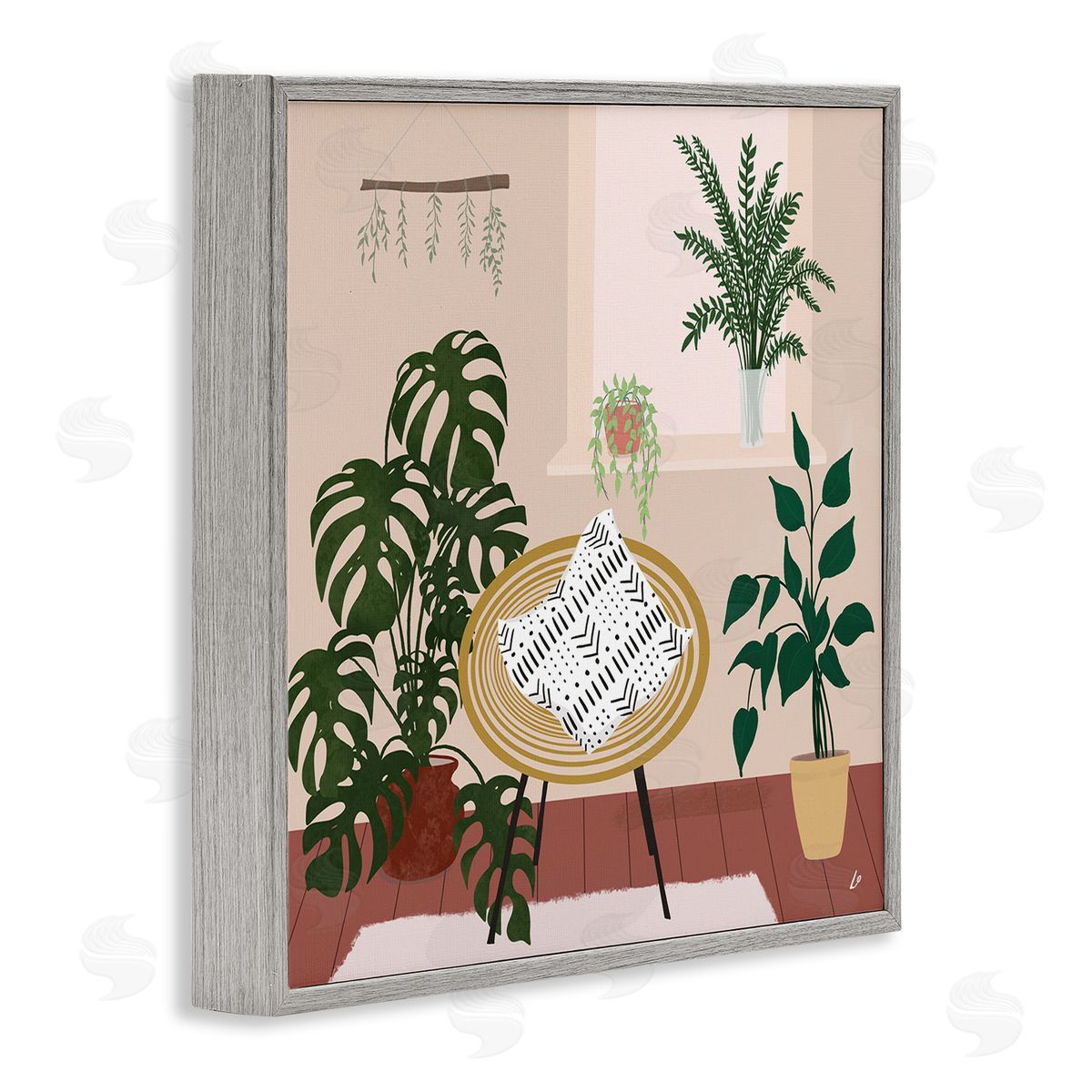 Plant Filled Boho Space Grey Frame Print Wall Art, Home Decor by Lydia Orange