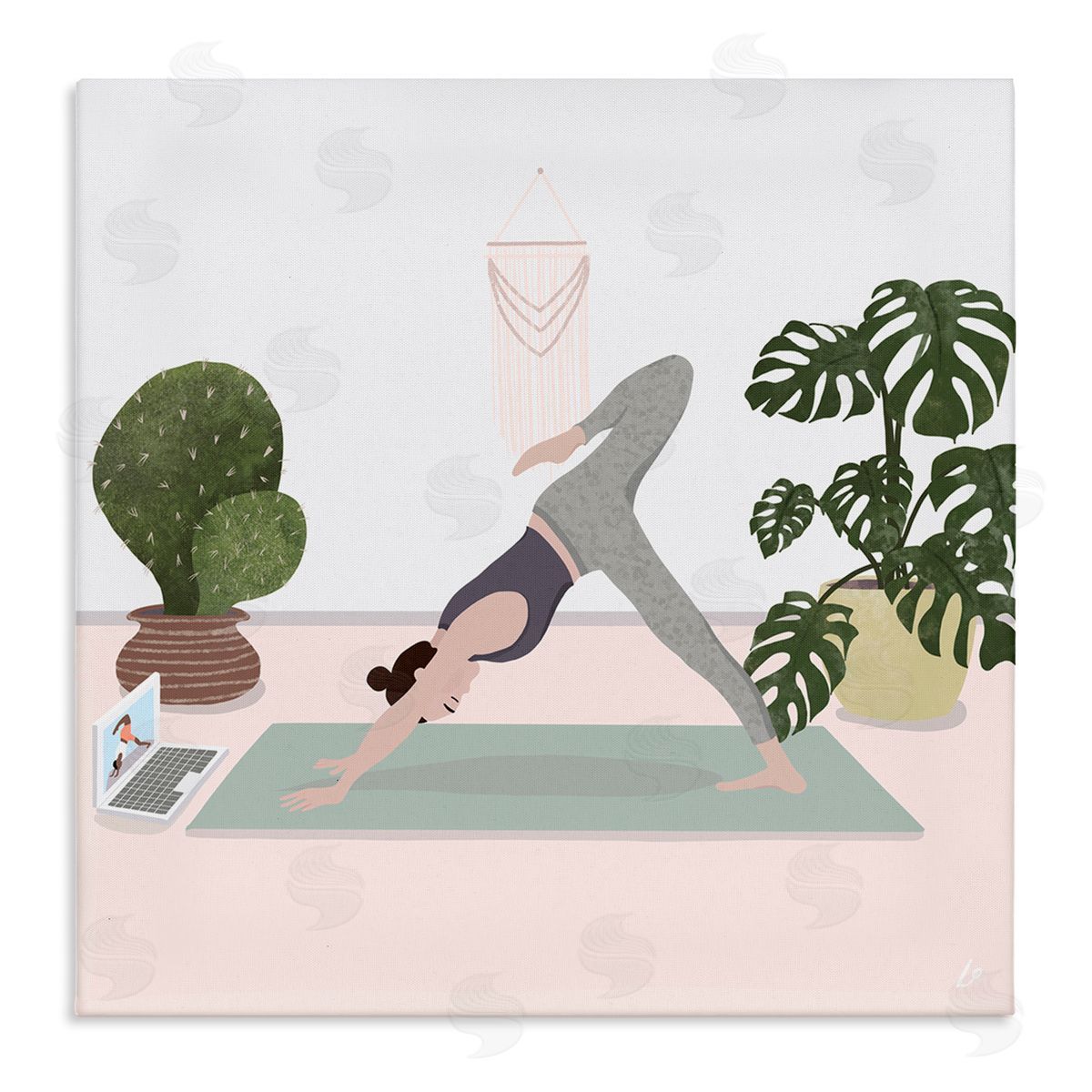 Yoga Stretches with Plants Canvas Wall Art, Home Decor by Lydia Orange
