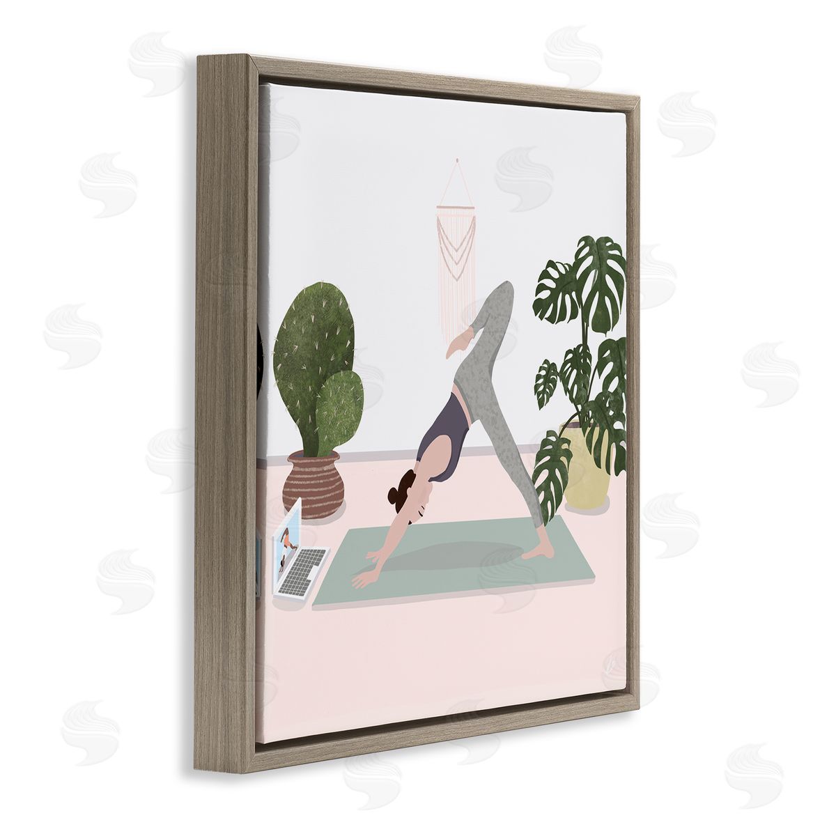 Yoga Stretches with Plants Brown Floating Frame Canvas Wall Art, Home Decor by Lydia Orange