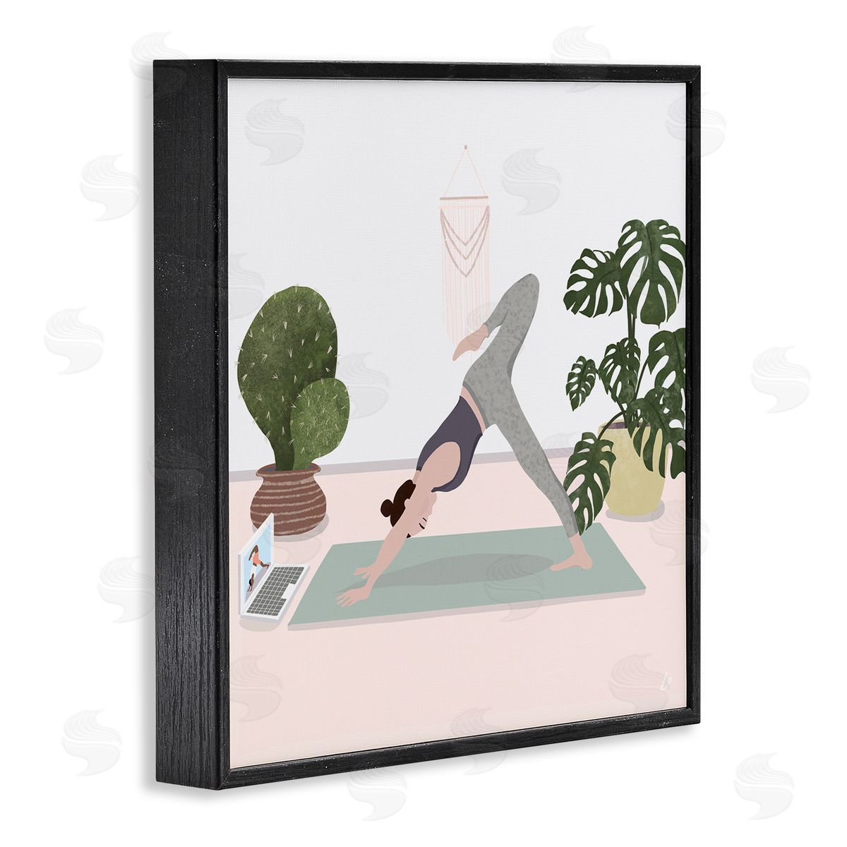 Yoga Stretches with Plants Black Frame Print Wall Art, Home Decor by Lydia Orange
