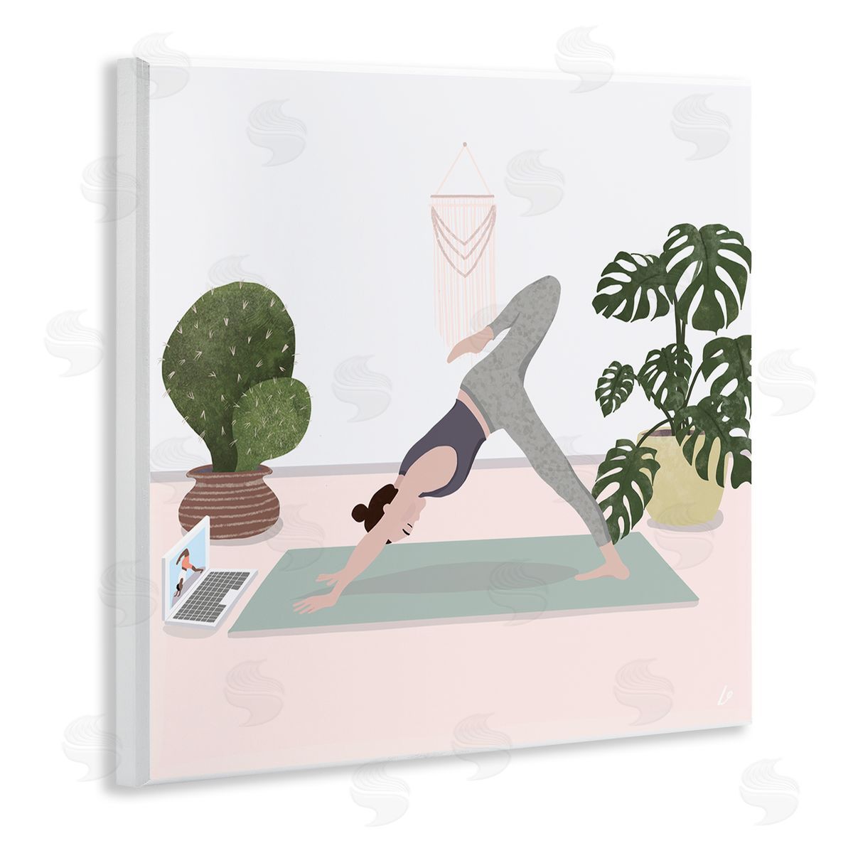 Yoga Stretches with Plants Wood Plaque Wall Art, Home Decor by Lydia Orange