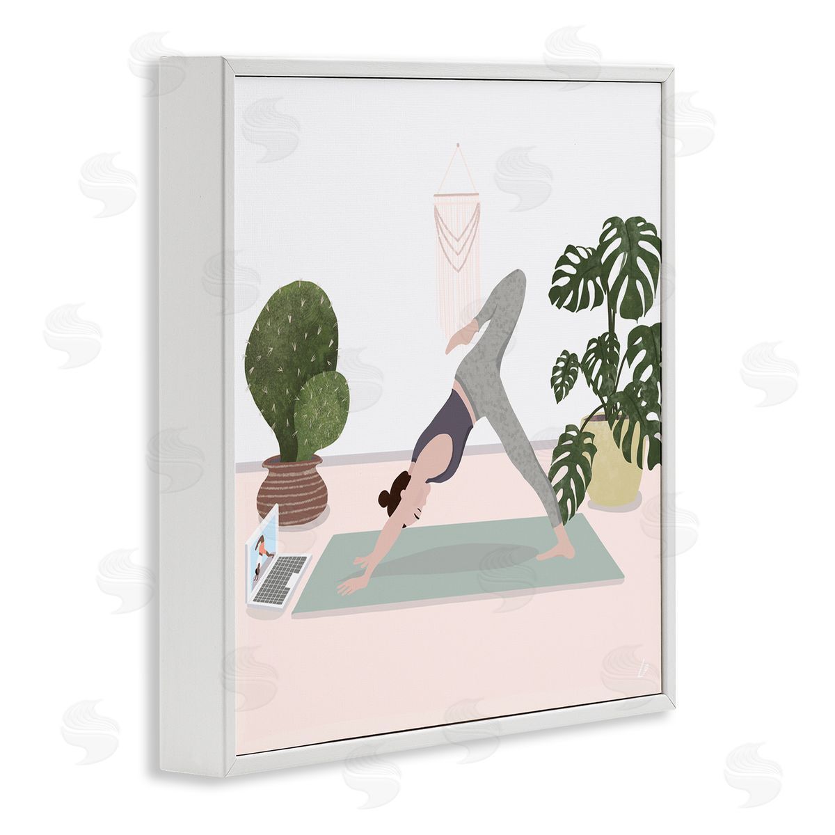 Yoga Stretches with Plants White Frame Print Wall Art, Home Decor by Lydia Orange