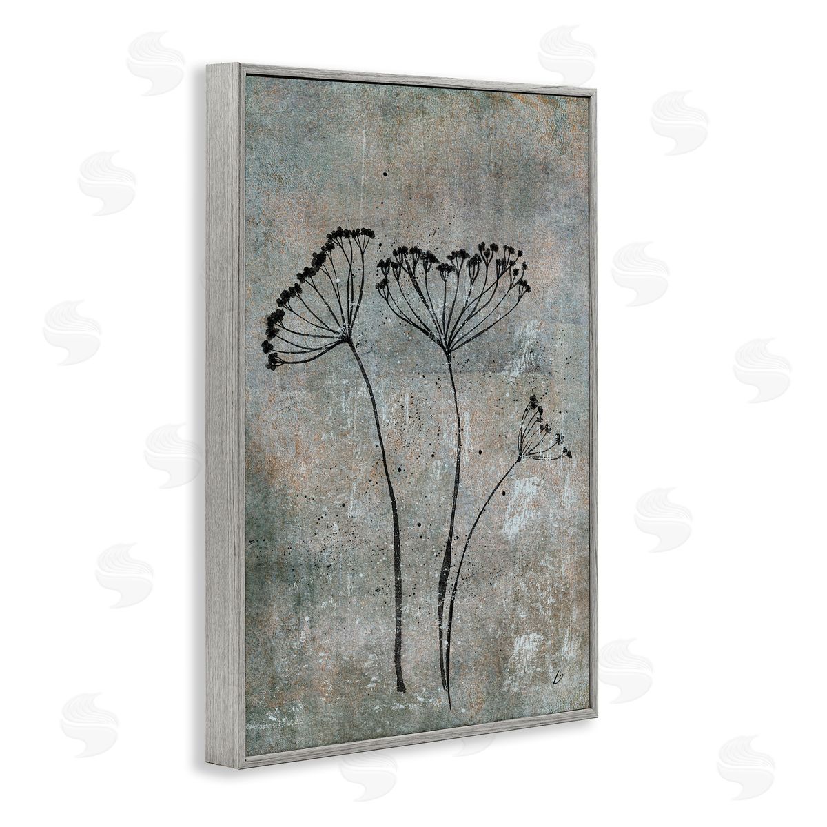Cow Parsley Sprigs Grey Frame Print Wall Art, Home Decor by Lydia Orange