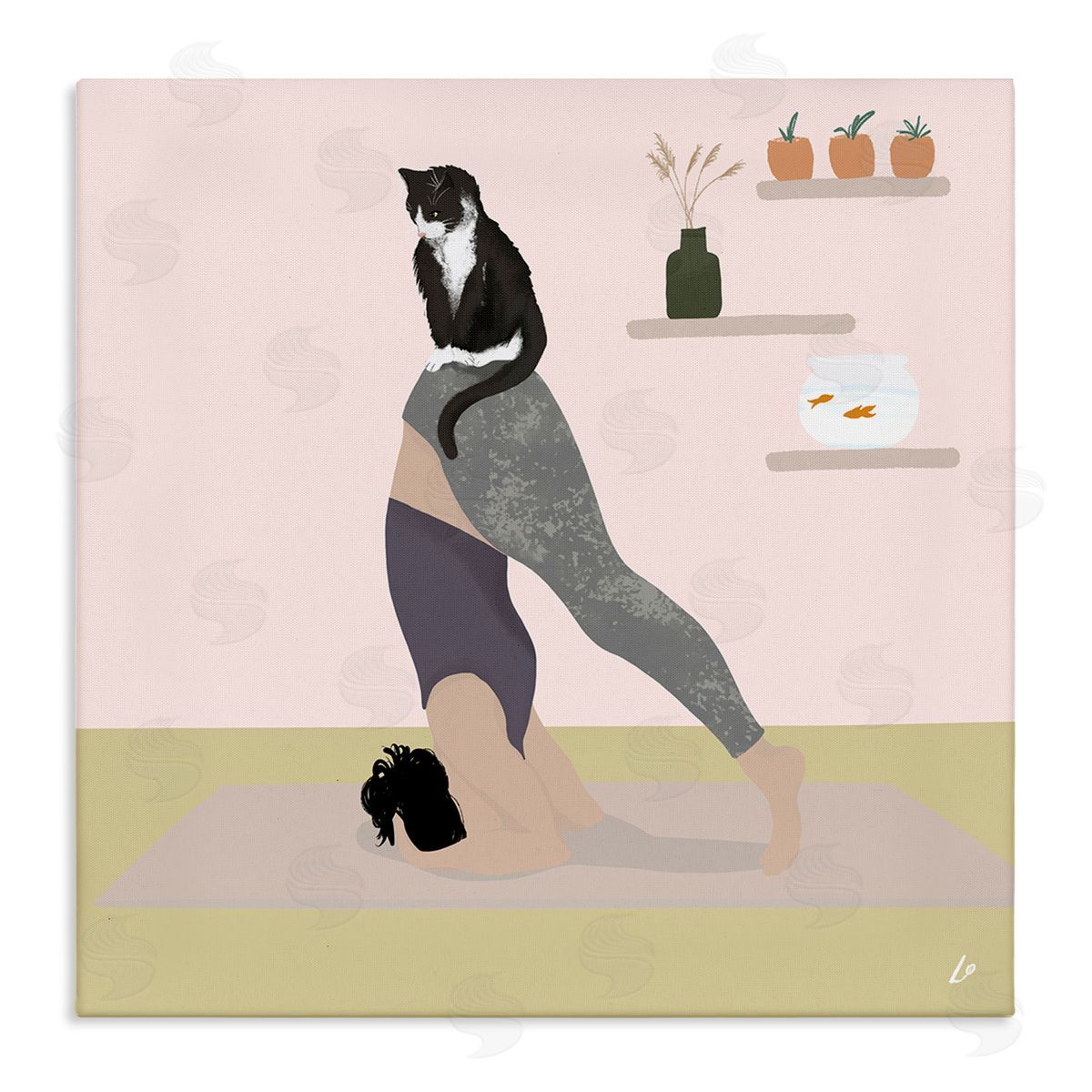 Downward Cat Yoga Pose Canvas Wall Art, Home Decor by Lydia Orange