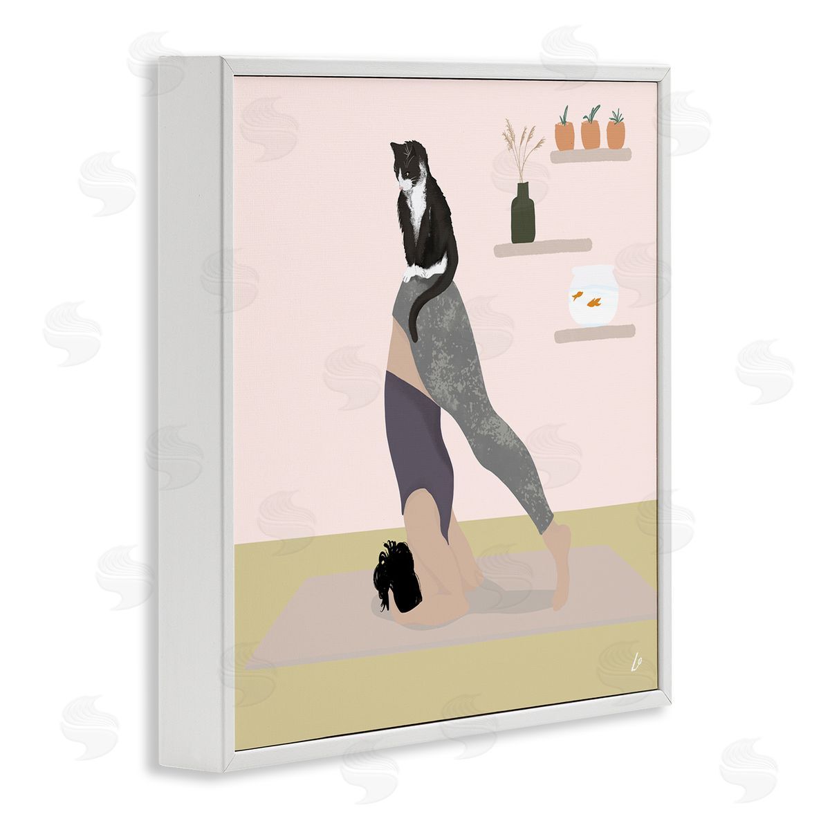 Downward Cat Yoga Pose White Frame Print Wall Art, Home Decor by Lydia Orange