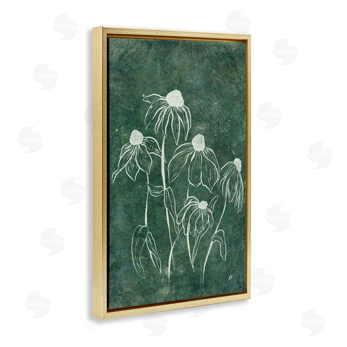 Echinacea Garden Blooms Gold Floating Frame Canvas Wall Art, Home Decor by Lydia Orange