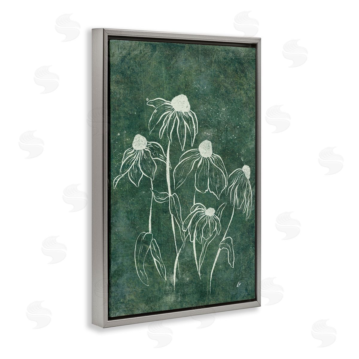 Echinacea Garden Blooms Grey Floating Frame Canvas Wall Art, Home Decor by Lydia Orange