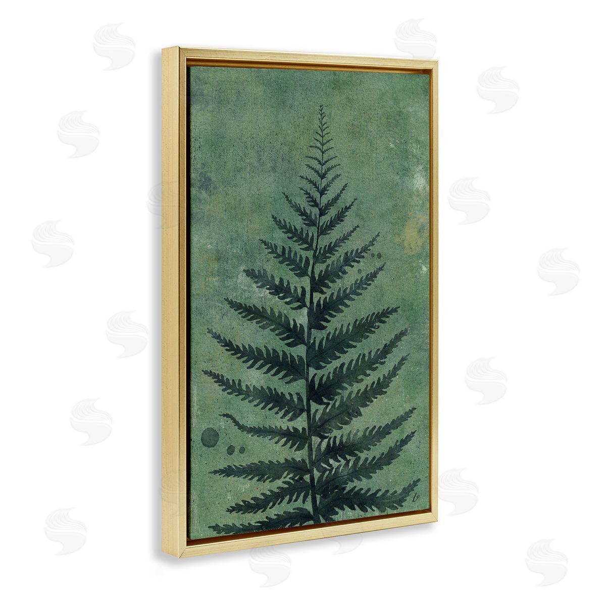 Rustic Fern Impression Gold Floating Frame Canvas Wall Art, Home Decor by Lydia Orange