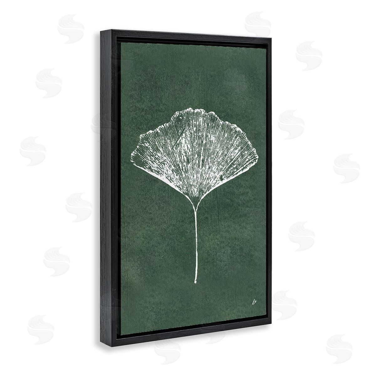 Ginkgo Impression on Green Black Floating Frame Canvas Wall Art, Home Decor by Lydia Orange