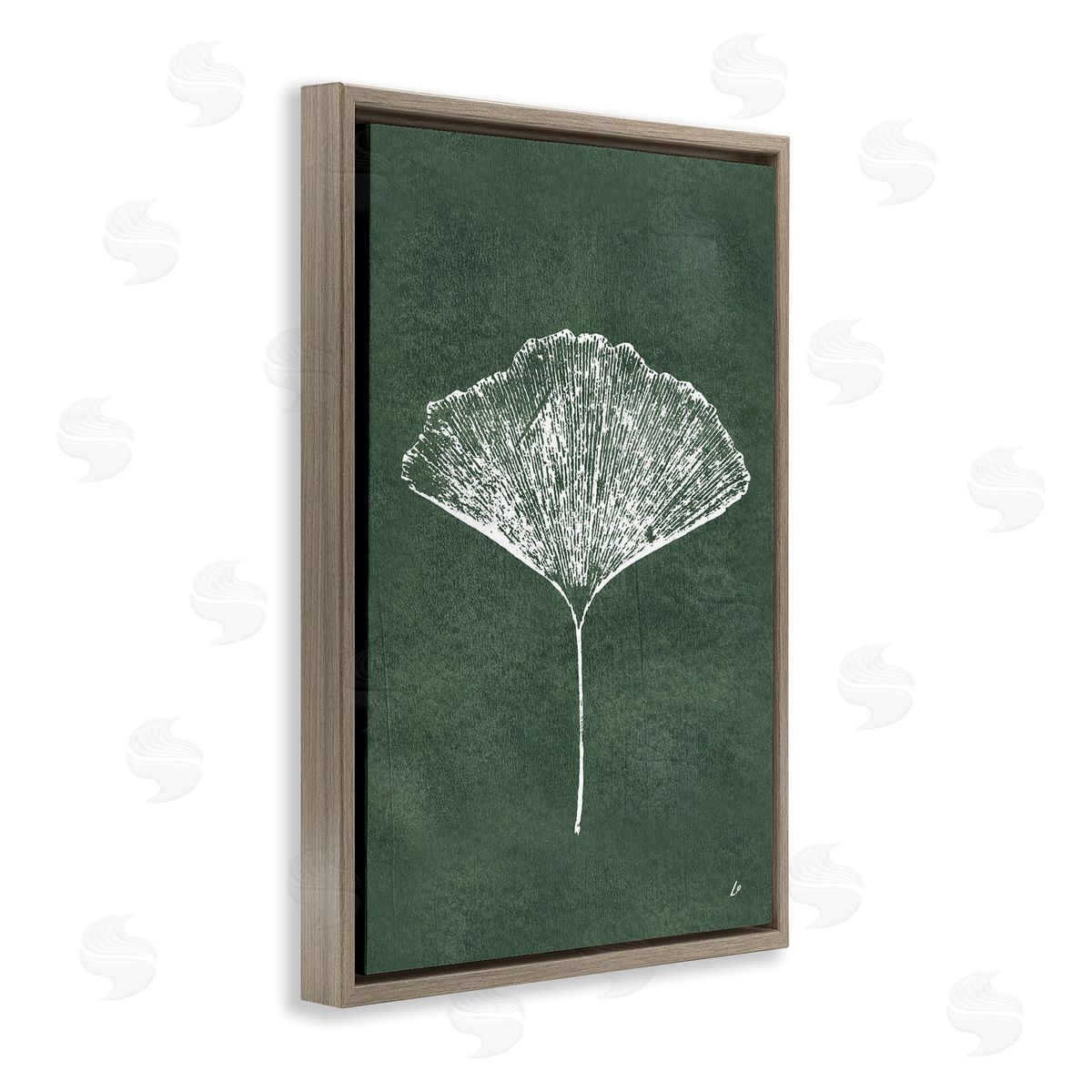 Ginkgo Impression on Green Brown Floating Frame Canvas Wall Art, Home Decor by Lydia Orange