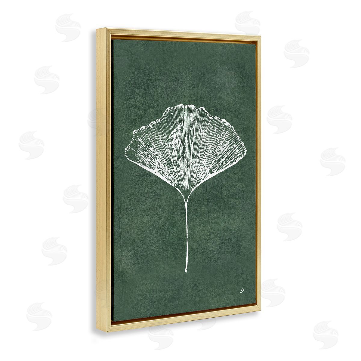 Ginkgo Impression on Green Gold Floating Frame Canvas Wall Art, Home Decor by Lydia Orange