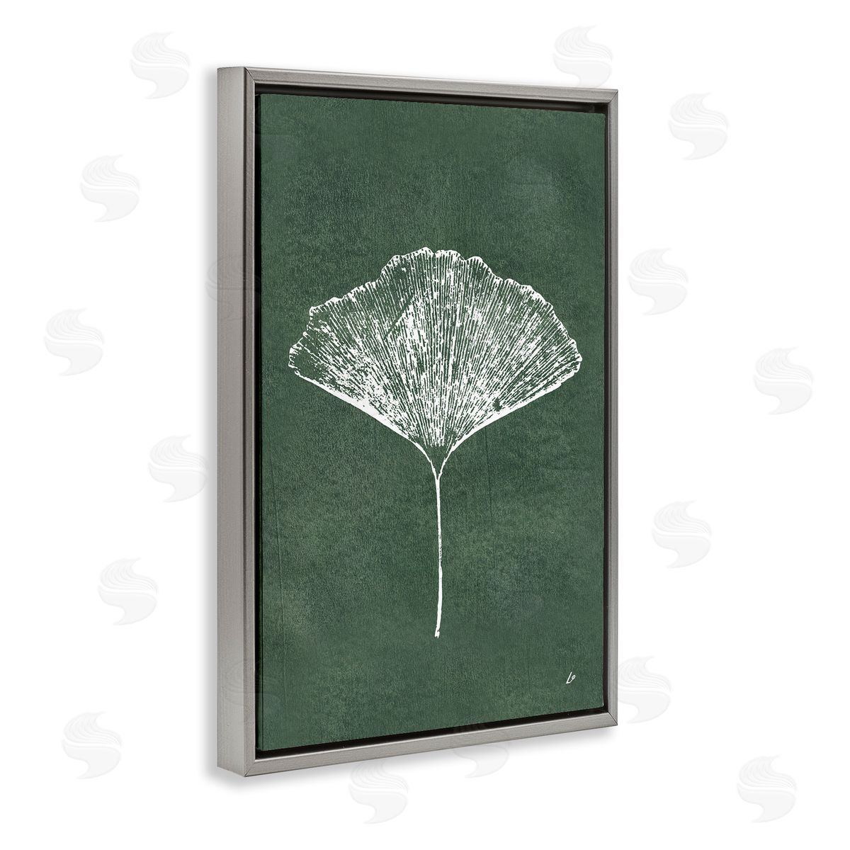 Ginkgo Impression on Green Grey Floating Frame Canvas Wall Art, Home Decor by Lydia Orange