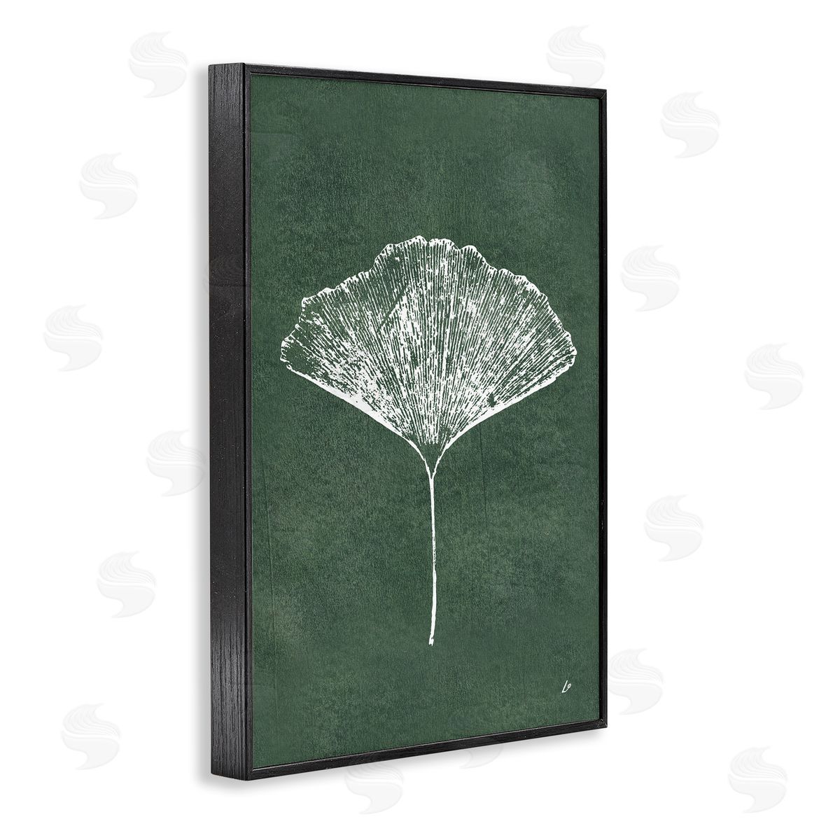 Ginkgo Impression on Green Black Frame Print Wall Art, Home Decor by Lydia Orange