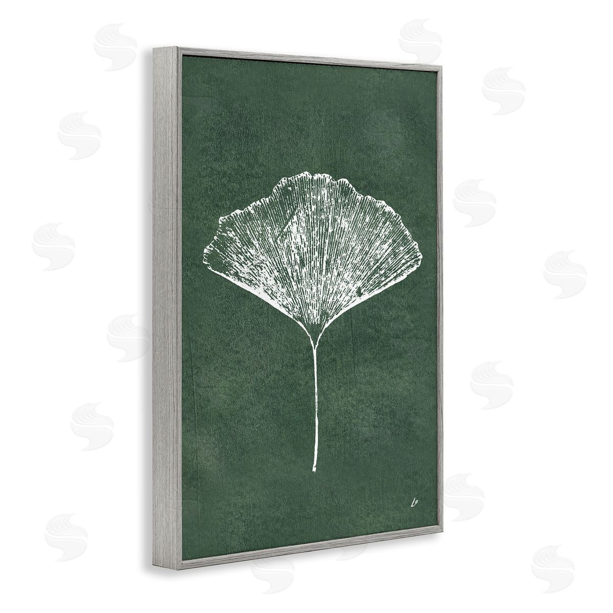 Ginkgo Impression on Green Grey Frame Print Wall Art, Home Decor by Lydia Orange