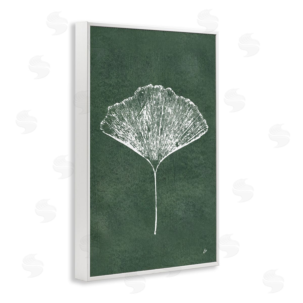 Ginkgo Impression on Green White Frame Print Wall Art, Home Decor by Lydia Orange