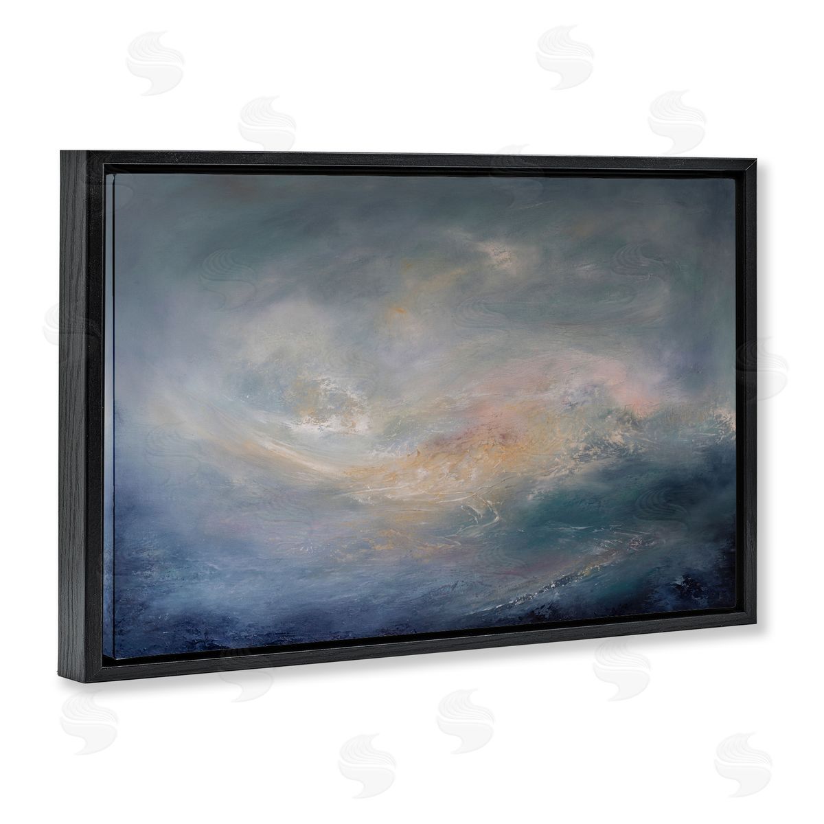 Swirling Abstract Clouds Black Floating Frame Canvas Wall Art, Home Decor by Lydia Orange