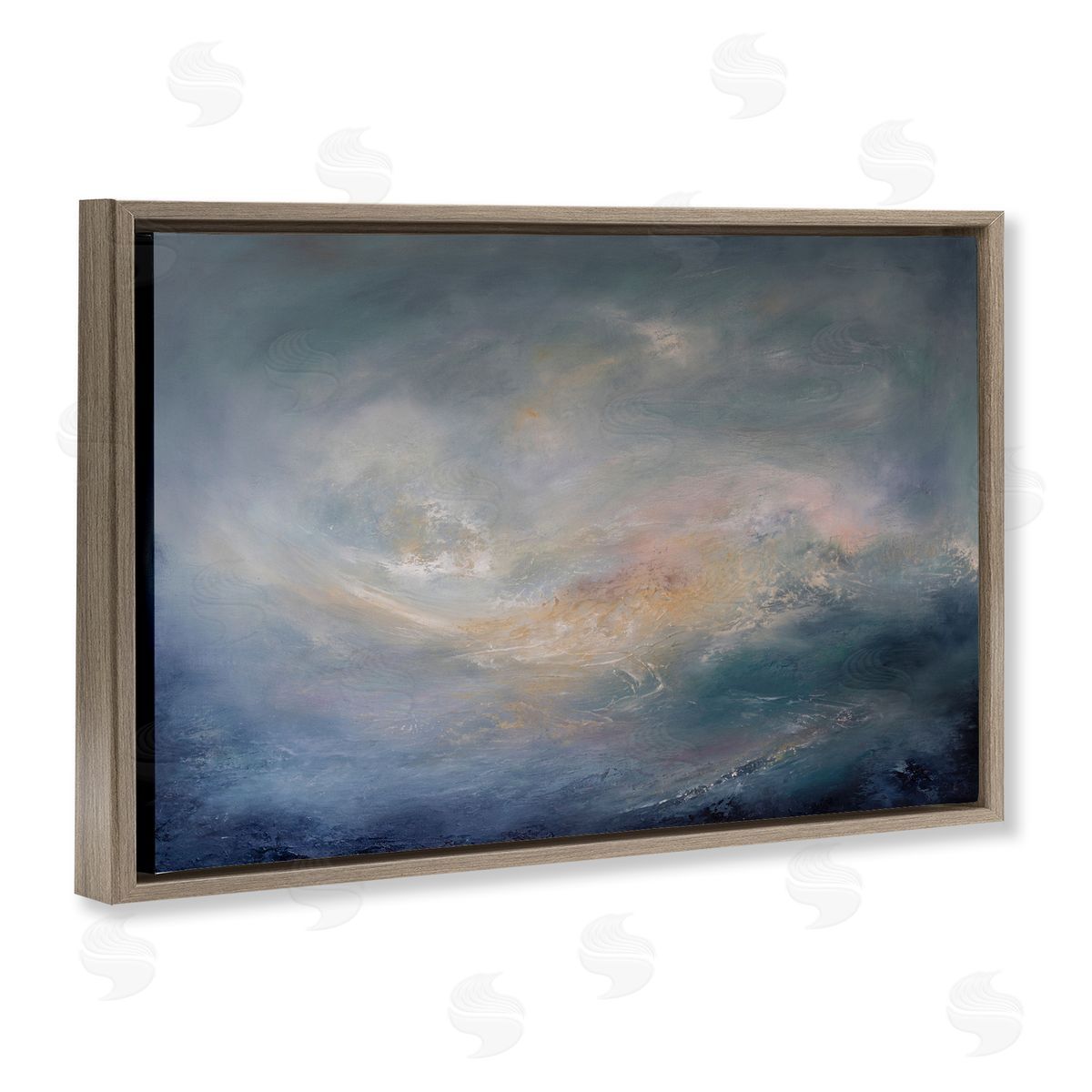 Swirling Abstract Clouds Brown Floating Frame Canvas Wall Art, Home Decor by Lydia Orange