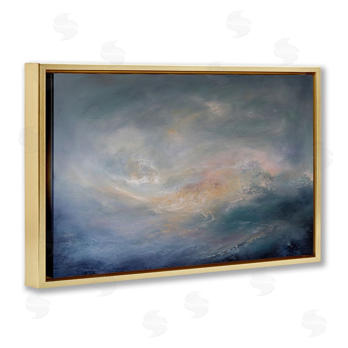 Swirling Abstract Clouds Gold Floating Frame Canvas Wall Art, Home Decor by Lydia Orange