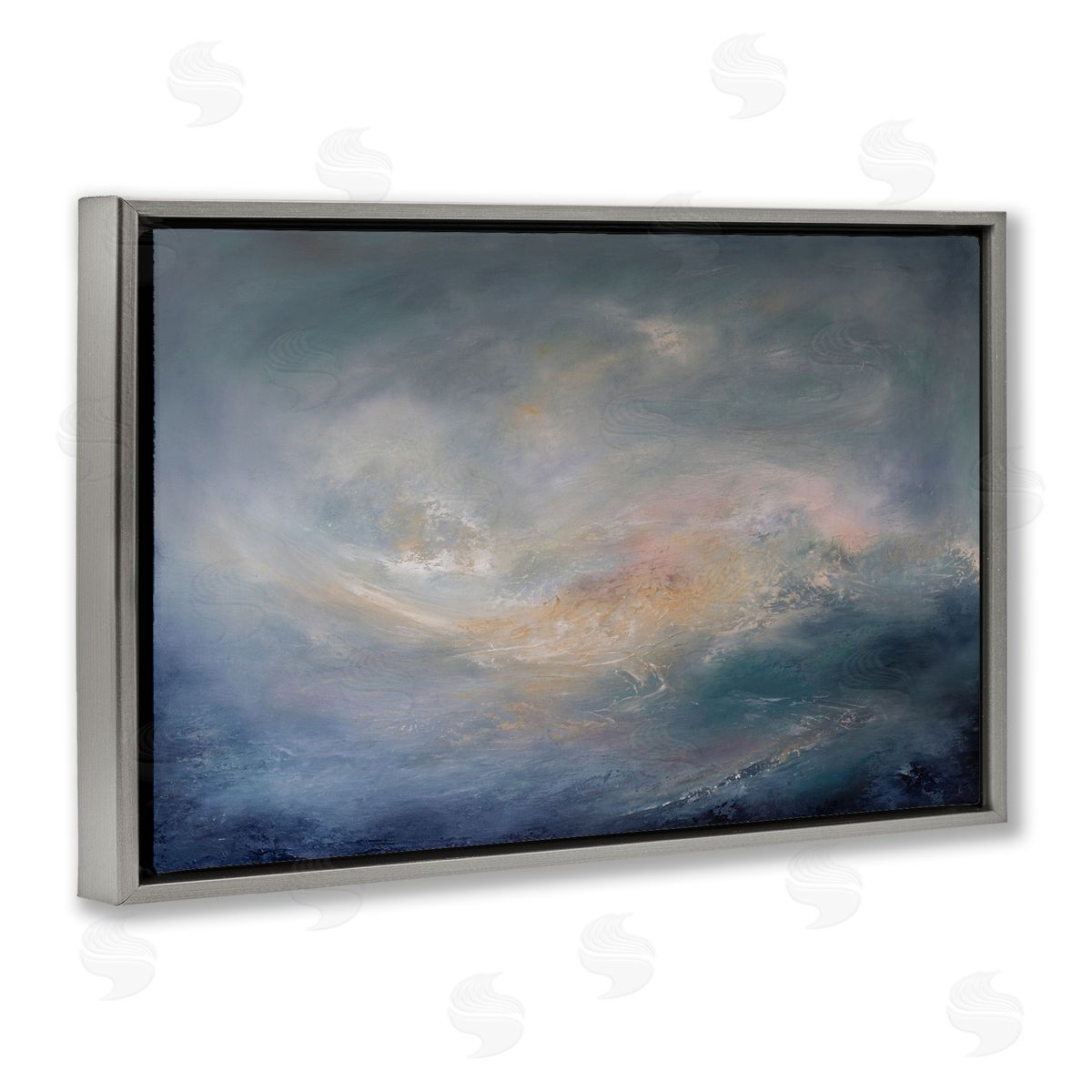 Swirling Abstract Clouds Grey Floating Frame Canvas Wall Art, Home Decor by Lydia Orange