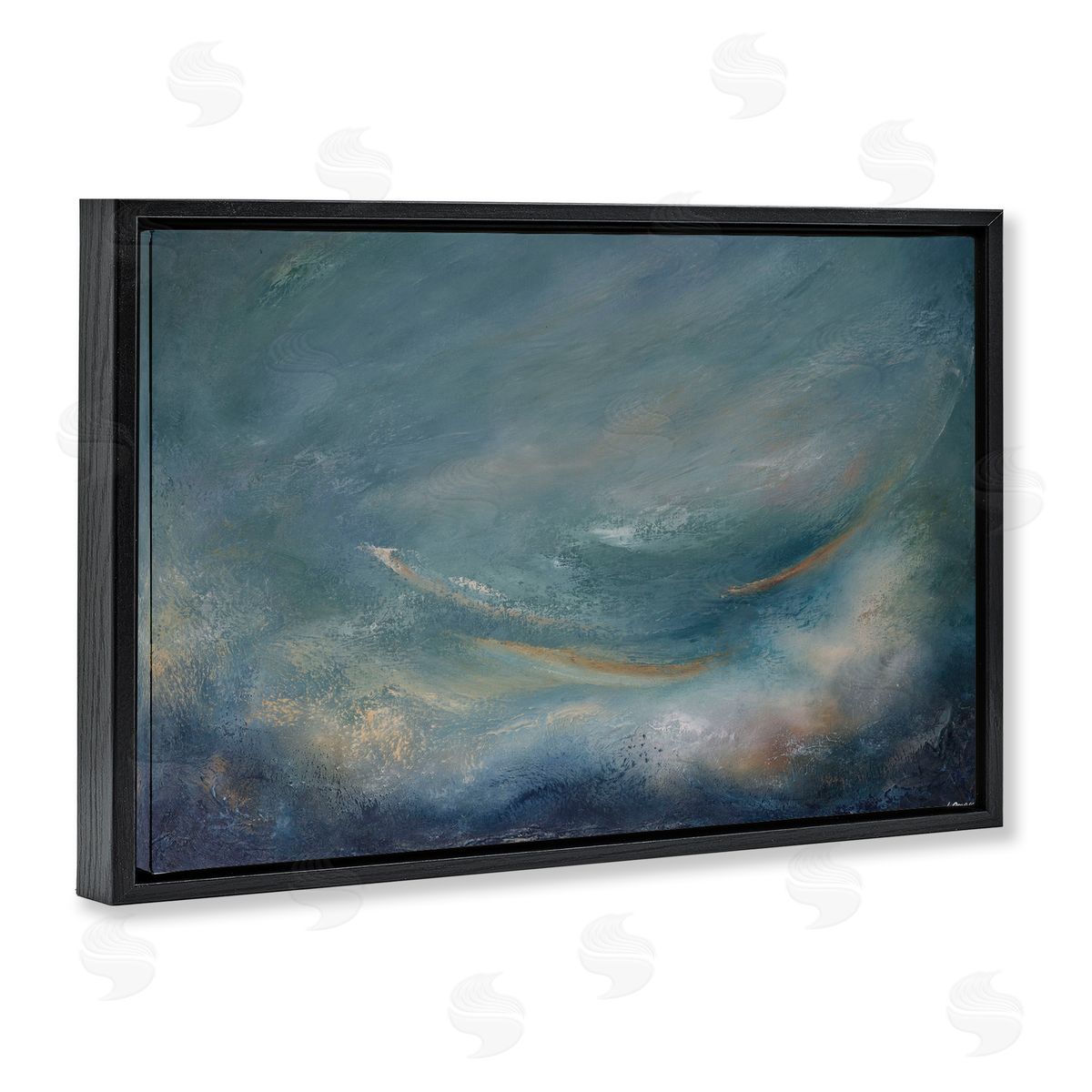 Dark Storm Clouds Abstract Black Floating Frame Canvas Wall Art, Home Decor by Lydia Orange